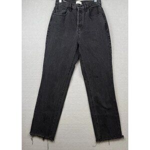 Pacsun Dad Jeans Womens 27 Black Button Fly High Rise Straight Leg Frayed Hem